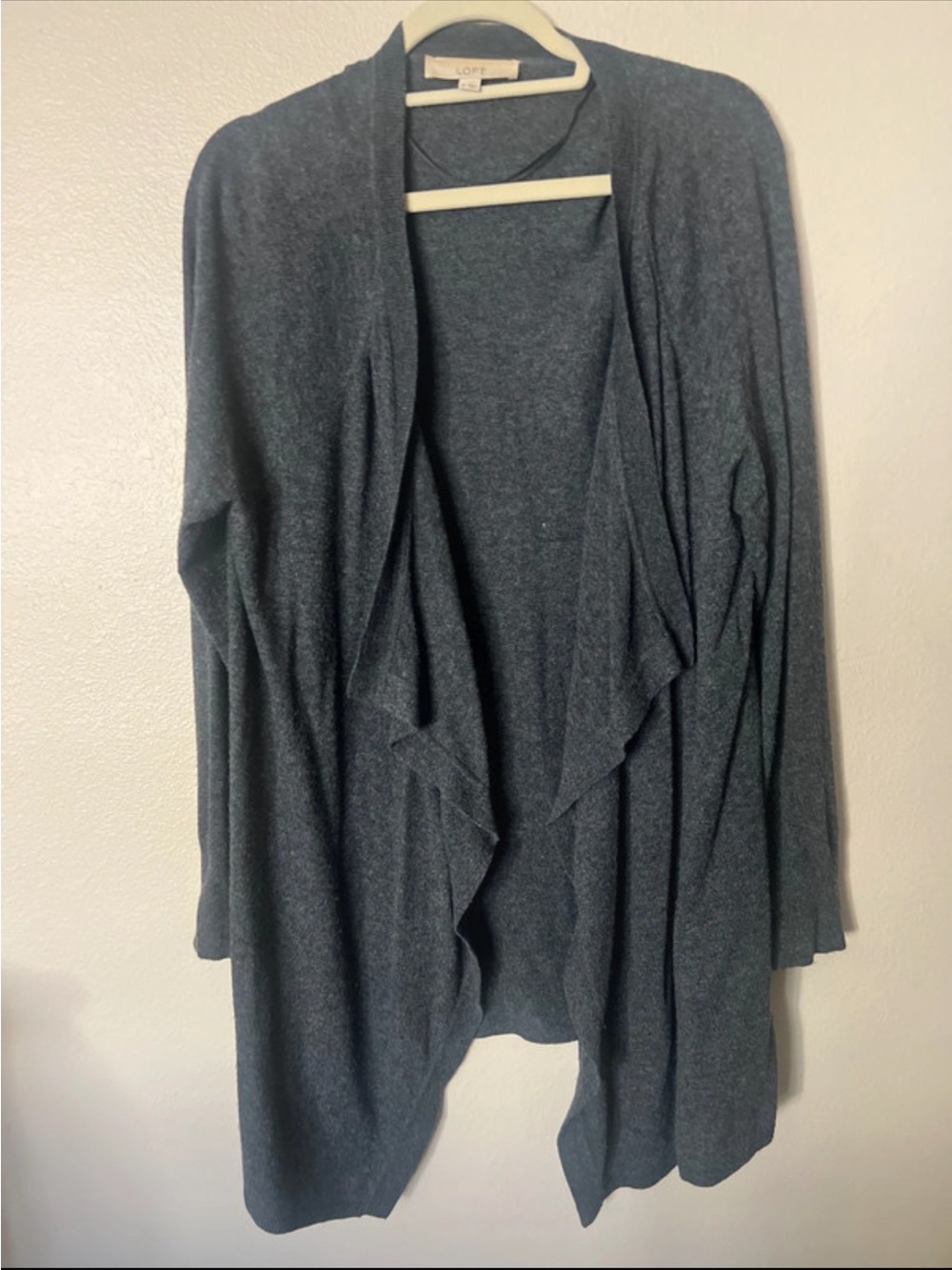 LOFT Charcoal Gray Draped Open-Front Women's Cardigan